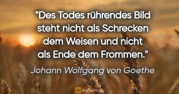 Johann Wolfgang von Goethe Zitat: "Des Todes rührendes Bild steht nicht als Schrecken dem Weisen..."