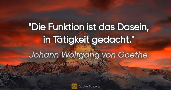 Johann Wolfgang von Goethe Zitat: "Die Funktion ist das Dasein, in Tätigkeit gedacht."