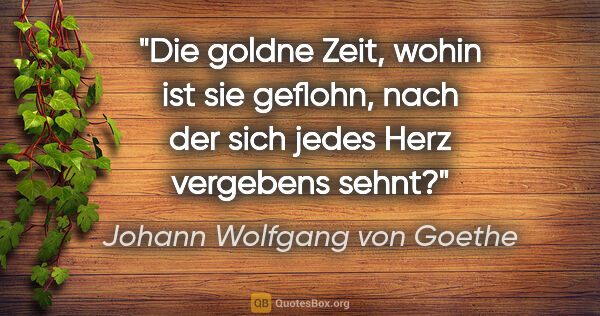 Johann Wolfgang von Goethe Zitat: "Die goldne Zeit, wohin ist sie geflohn, nach der sich jedes..."