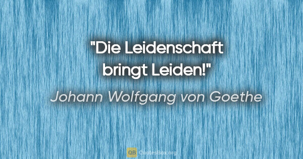 Johann Wolfgang von Goethe Zitat: "Die Leidenschaft bringt Leiden!"