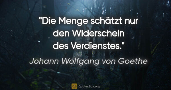 Johann Wolfgang von Goethe Zitat: "Die Menge schätzt nur den Widerschein des Verdienstes."