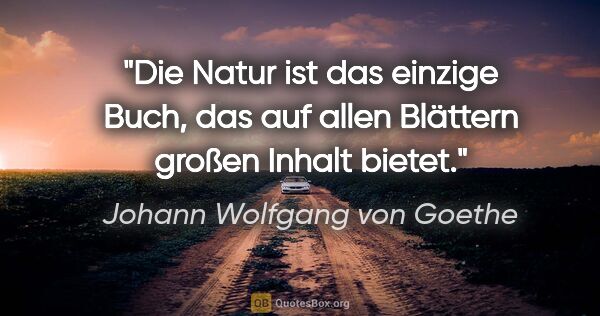 Johann Wolfgang von Goethe Zitat: "Die Natur ist das einzige Buch, das auf allen Blättern großen..."