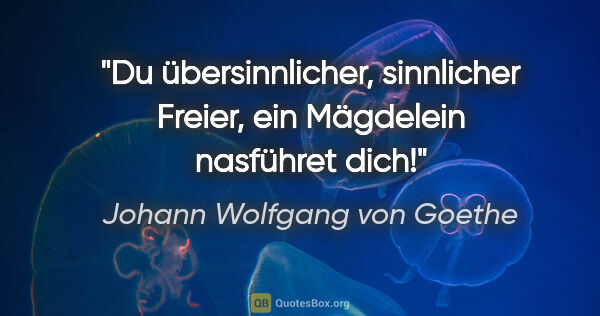 Johann Wolfgang von Goethe Zitat: "Du übersinnlicher, sinnlicher Freier, ein Mägdelein nasführet..."