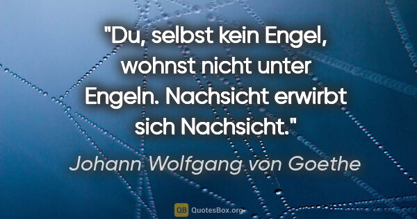 Johann Wolfgang von Goethe Zitat: "Du, selbst kein Engel, wohnst nicht unter Engeln. Nachsicht..."