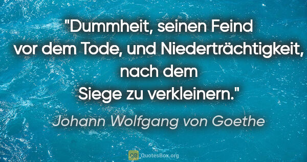 Johann Wolfgang von Goethe Zitat: "Dummheit, seinen Feind vor dem Tode, und Niederträchtigkeit,..."