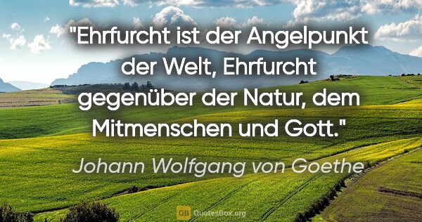 Johann Wolfgang von Goethe Zitat: "Ehrfurcht ist der Angelpunkt der Welt, Ehrfurcht gegenüber der..."