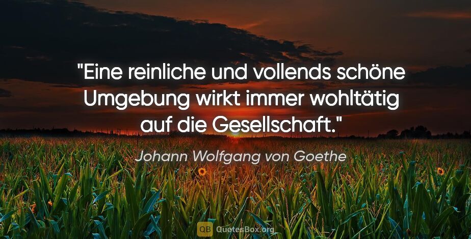 Johann Wolfgang von Goethe Zitat: "Eine reinliche und vollends schöne Umgebung wirkt immer..."
