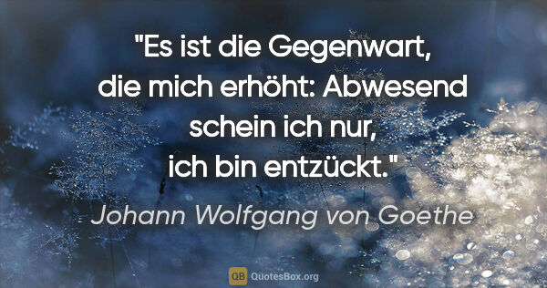 Johann Wolfgang von Goethe Zitat: "Es ist die Gegenwart, die mich erhöht: Abwesend schein ich..."