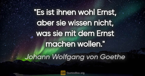 Johann Wolfgang von Goethe Zitat: "Es ist ihnen wohl Ernst, aber sie wissen nicht, was sie mit..."