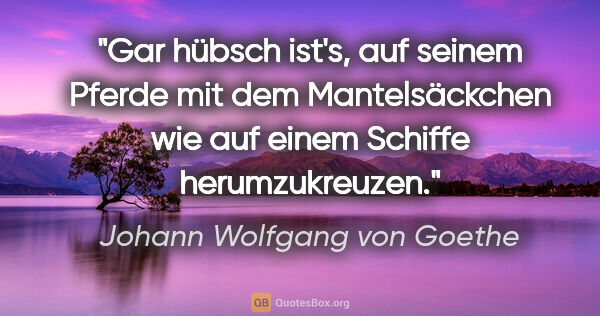 Johann Wolfgang von Goethe Zitat: "Gar hübsch ist's, auf seinem Pferde mit dem Mantelsäckchen wie..."