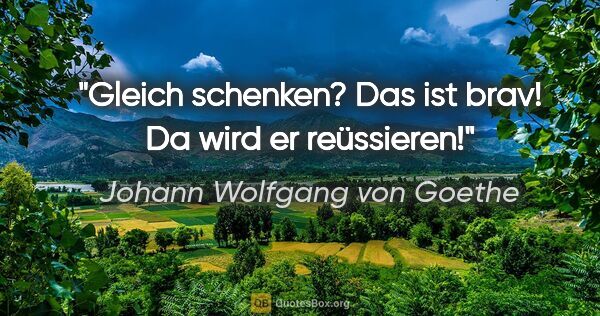 Johann Wolfgang von Goethe Zitat: "Gleich schenken? Das ist brav! Da wird er reüssieren!"