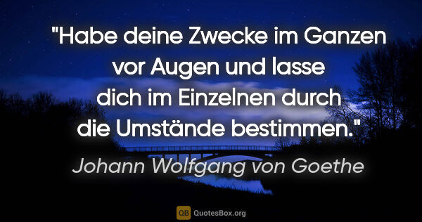 Johann Wolfgang von Goethe Zitat: "Habe deine Zwecke im Ganzen vor Augen und lasse dich im..."