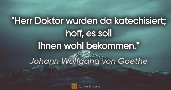 Johann Wolfgang von Goethe Zitat: "Herr Doktor wurden da katechisiert; hoff, es soll Ihnen wohl..."
