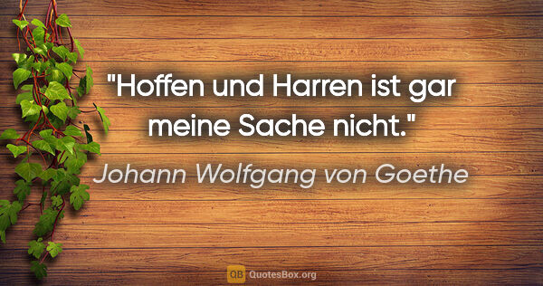 Johann Wolfgang von Goethe Zitat: "Hoffen und Harren ist gar meine Sache nicht."