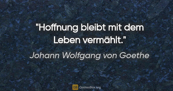 Johann Wolfgang von Goethe Zitat: "Hoffnung bleibt mit dem Leben vermählt."