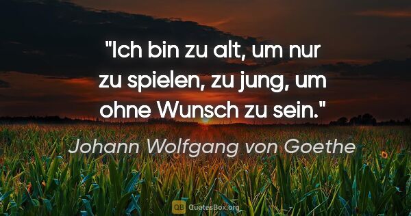 Johann Wolfgang von Goethe Zitat: "Ich bin zu alt, um nur zu spielen, zu jung, um ohne Wunsch zu..."