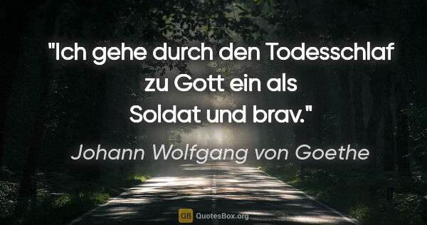 Johann Wolfgang von Goethe Zitat: "Ich gehe durch den Todesschlaf zu Gott ein als Soldat und brav."