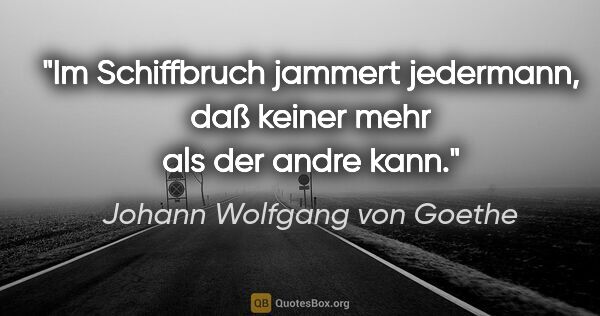 Johann Wolfgang von Goethe Zitat: "Im Schiffbruch jammert jedermann, daß keiner mehr als der..."