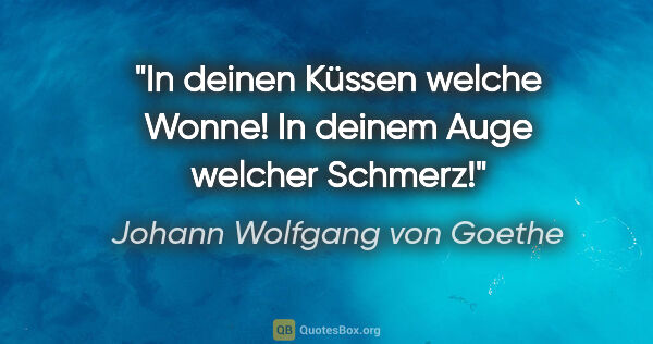 Johann Wolfgang von Goethe Zitat: "In deinen Küssen welche Wonne! In deinem Auge welcher Schmerz!"