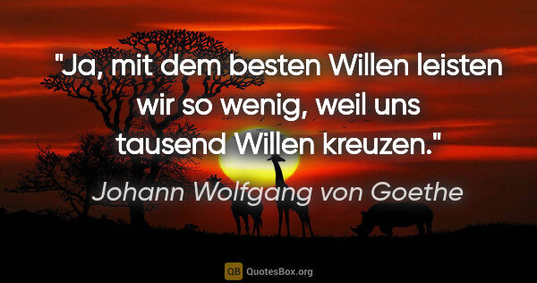 Johann Wolfgang von Goethe Zitat: "Ja, mit dem besten Willen leisten wir so wenig, weil uns..."