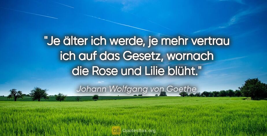Johann Wolfgang von Goethe Zitat: "Je älter ich werde, je mehr vertrau ich auf das Gesetz,..."