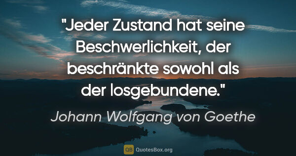 Johann Wolfgang von Goethe Zitat: "Jeder Zustand hat seine Beschwerlichkeit, der beschränkte..."