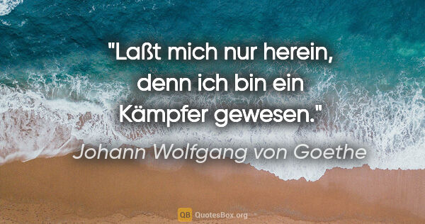 Johann Wolfgang von Goethe Zitat: "Laßt mich nur herein, denn ich bin ein Kämpfer gewesen."