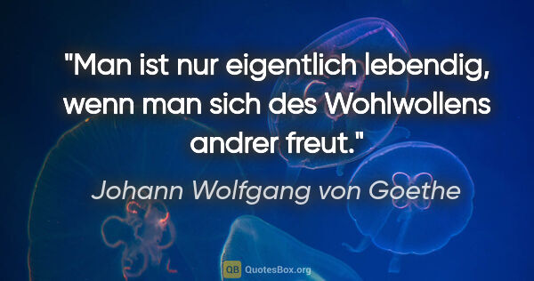 Johann Wolfgang von Goethe Zitat: "Man ist nur eigentlich lebendig, wenn man sich des Wohlwollens..."