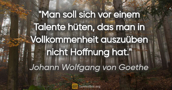 Johann Wolfgang von Goethe Zitat: "Man soll sich vor einem Talente hüten, das man in..."