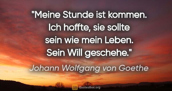 Johann Wolfgang von Goethe Zitat: "Meine Stunde ist kommen. Ich hoffte, sie sollte sein wie mein..."