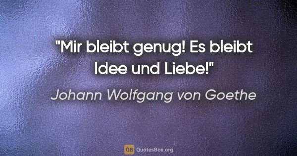 Johann Wolfgang von Goethe Zitat: "Mir bleibt genug! Es bleibt Idee und Liebe!"