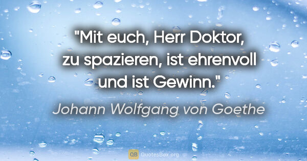 Johann Wolfgang von Goethe Zitat: "Mit euch, Herr Doktor, zu spazieren, ist ehrenvoll und ist..."