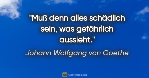 Johann Wolfgang von Goethe Zitat: "Muß denn alles schädlich sein, was gefährlich aussieht."