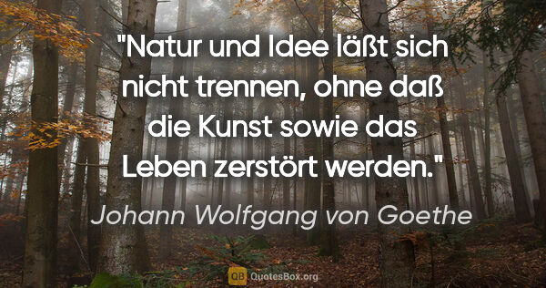 Johann Wolfgang von Goethe Zitat: "Natur und Idee läßt sich nicht trennen, ohne daß die Kunst..."