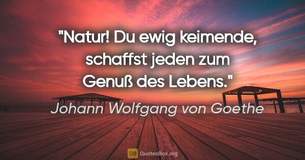 Johann Wolfgang von Goethe Zitat: "Natur! Du ewig keimende, schaffst jeden zum Genuß des Lebens."