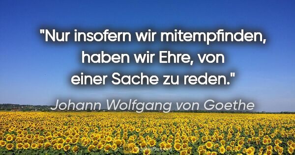 Johann Wolfgang von Goethe Zitat: "Nur insofern wir mitempfinden, haben wir Ehre, von einer Sache..."