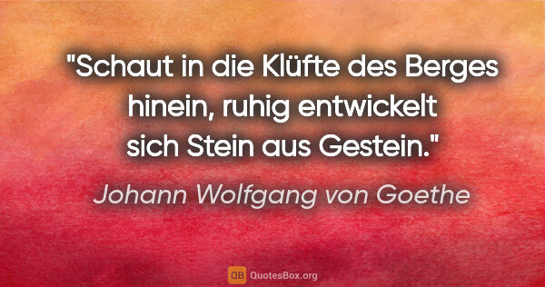 Johann Wolfgang von Goethe Zitat: "Schaut in die Klüfte des Berges hinein, ruhig entwickelt sich..."