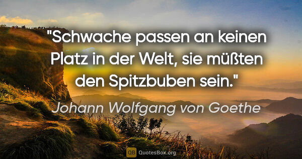 Johann Wolfgang von Goethe Zitat: "Schwache passen an keinen Platz in der Welt, sie müßten den..."