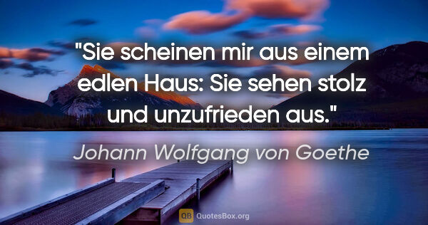 Johann Wolfgang von Goethe Zitat: "Sie scheinen mir aus einem edlen Haus: Sie sehen stolz und..."