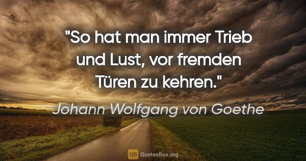 Johann Wolfgang von Goethe Zitat: "So hat man immer Trieb und Lust, vor fremden Türen zu kehren."