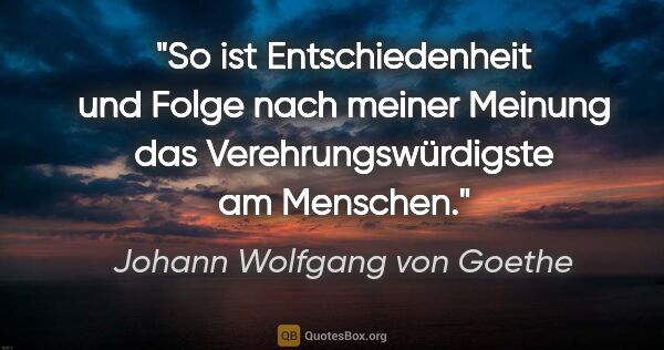 Johann Wolfgang von Goethe Zitat: "So ist Entschiedenheit und Folge nach meiner Meinung das..."