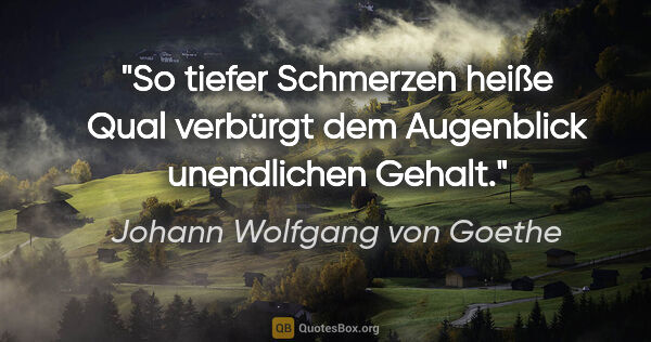 Johann Wolfgang von Goethe Zitat: "So tiefer Schmerzen heiße Qual verbürgt dem Augenblick..."