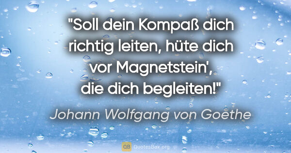 Johann Wolfgang von Goethe Zitat: "Soll dein Kompaß dich richtig leiten, hüte dich vor..."