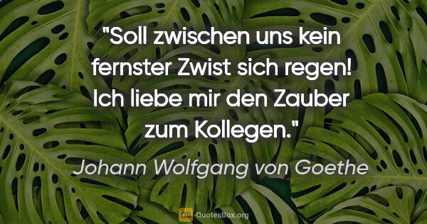 Johann Wolfgang von Goethe Zitat: "Soll zwischen uns kein fernster Zwist sich regen! Ich liebe..."