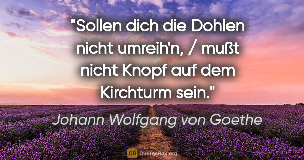 Johann Wolfgang von Goethe Zitat: "Sollen dich die Dohlen nicht umreih'n, / mußt nicht Knopf auf..."
