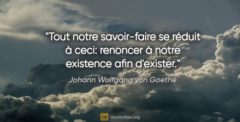 Johann Wolfgang von Goethe Zitat: "Tout notre savoir-faire se réduit à ceci: renoncer à notre..."