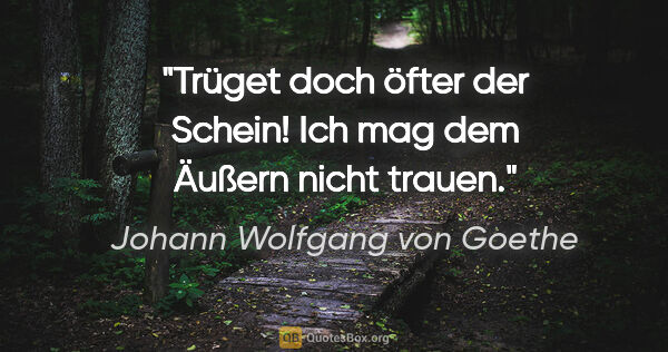 Johann Wolfgang von Goethe Zitat: "Trüget doch öfter der Schein! Ich mag dem Äußern nicht trauen."