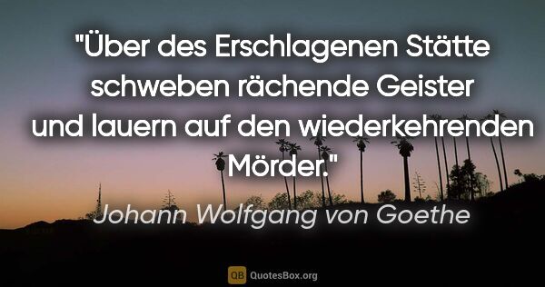 Johann Wolfgang von Goethe Zitat: "Über des Erschlagenen Stätte schweben rächende Geister und..."
