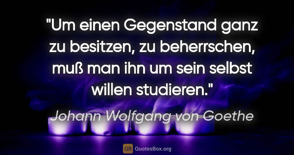 Johann Wolfgang von Goethe Zitat: "Um einen Gegenstand ganz zu besitzen, zu beherrschen, muß man..."