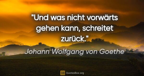 Johann Wolfgang von Goethe Zitat: "Und was nicht vorwärts gehen kann, schreitet zurück."